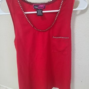 Red sleeveless small blouse with rhinestone embellishments